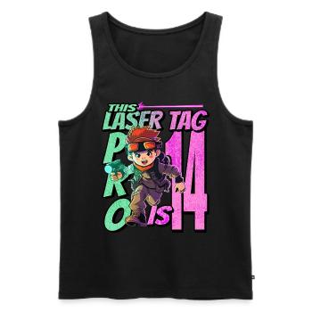 Finally 14 years old – Lasertag birthday - Men's Premium Organic Tank Top - black - Front - AI Model Male 178 light (178cm)