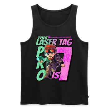Finally 7 years old – Lasertag birthday - Men's Premium Organic Tank Top - black - Front - AI Model Male 178 light (178cm)