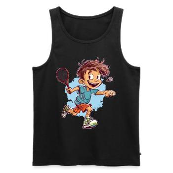 Federball Spielender Junge - Kids Badminton - Männer Premium Bio Tank Top - Schwarz - Vorne - AI Model Male 178 light (178cm)