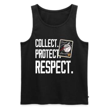 Collecteur de cartes de sport « Collectionner - Protéger - Respecter » - Débardeur bio Premium Homme - noir - Devant - Michal (187cm)