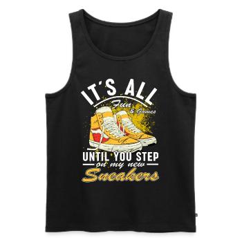Lustiger Sneaker -Sammler - Turnschuhe - Männer Premium Bio Tank Top - Schwarz - Vorne - Michal (187cm)
