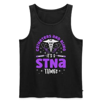 Catheters and Biling - STNA State Tested Nursing - Men's Premium Organic Tank Top - black - Front - AI Model Male 178 light (178cm)