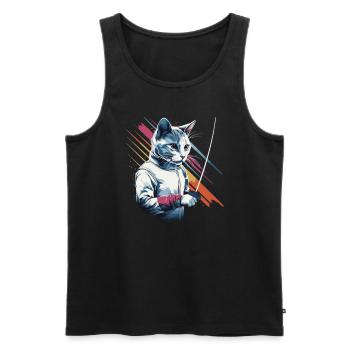 Chats, escrimeurs, joueurs, joueurs, escrime, athlètes, chats - Débardeur bio Premium Homme - noir - Devant - Michal (187cm)