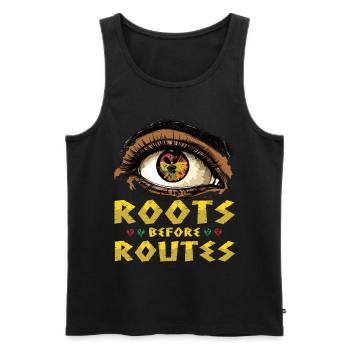 Roots Before Routes "Sankofa Eye Symbol Black - Men's Premium Organic Tank Top - black - Front - Michal (187cm)