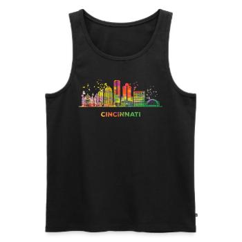 Cincinnatian Skyline Cincinnati - Men's Premium Organic Tank Top - black - Front - AI Model Male 178 light (178cm)