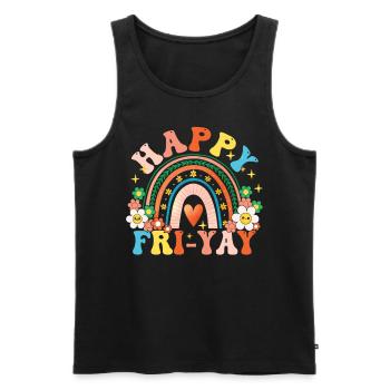 Happy Fri Yay Teacher Weekend Funny Meme - Men's Premium Organic Tank Top - black - Front - AI Model Male 178 light (178cm)