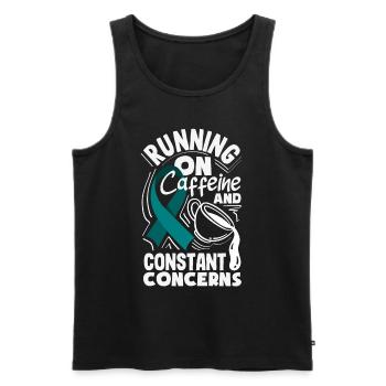 Teal Ribbon PTSD Stress Anxiety Disorder - Men's Premium Organic Tank Top - black - Front - Michal (187cm)