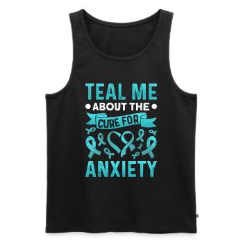 Teal Ribbon PTSD Stress Anxiety Disorder - Men's Premium Organic Tank Top - black - Front - Michal (187cm)