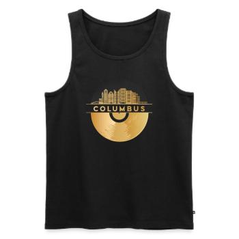 Disque Vinyle Disco Musique Skyline-Columbus - Débardeur bio Premium Homme - noir - Devant - Michal (187cm)