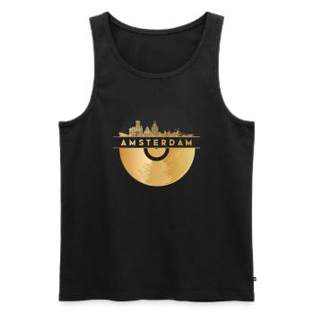 Disque vinyle - Skyline-Pays-Bas-Amsterdam - Débardeur bio Premium Homme - noir - Devant - Michal (187cm)
