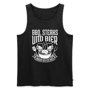 BBQ, STEAKS & BIER, Barbecue grillen - Männer Premium Bio Tank Top - Schwarz - Vorne - AI Model Male 178 light (178cm)