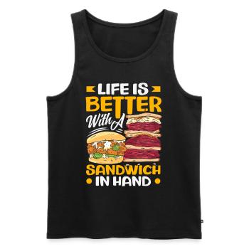 Sandwich Sandwich Snack Célébration - Débardeur bio Premium Homme - noir - Devant - AI Model Male 178 light (178cm)