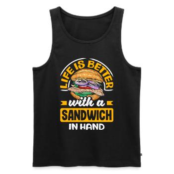 Sandwich Sandwich Snack Célébration - Débardeur bio Premium Homme - noir - Devant - AI Model Male 178 light (178cm)