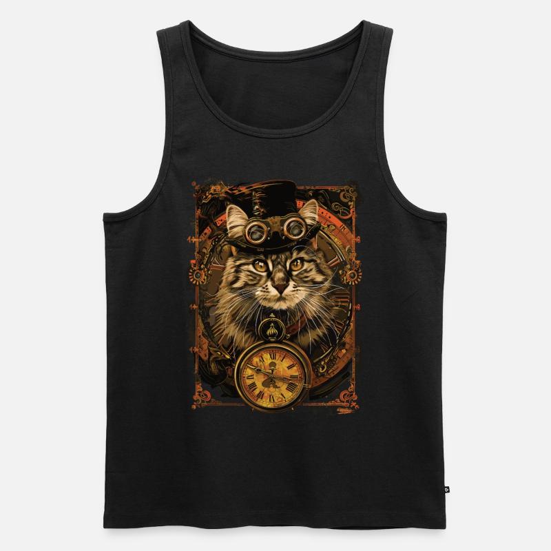 Steampunk-katze - Männer Premium Bio Tank Top - Schwarz