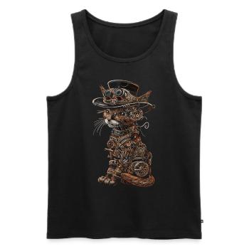 Steampunk-katze - Männer Premium Bio Tank Top - Schwarz - Vorne - AI Model Male 178 light (178cm)
