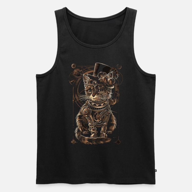Steampunk-katze - Männer Premium Bio Tank Top - Schwarz