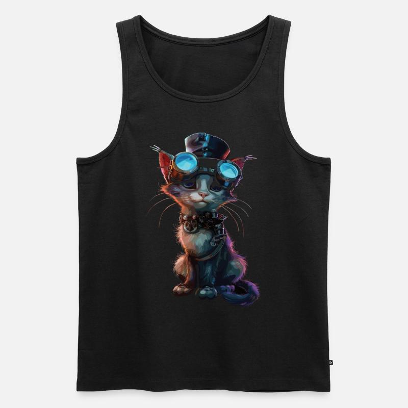 Steampunk-katze - Männer Premium Bio Tank Top - Schwarz