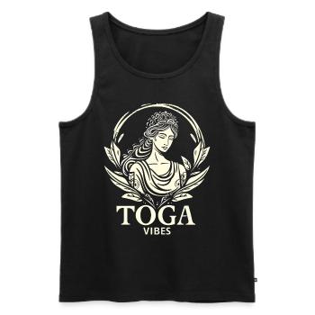 Tenue de fête Toga drôle - Débardeur bio Premium Homme - noir - Devant - AI Model Male 178 light (178cm)