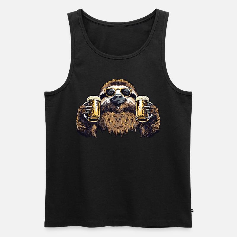 Faultier Bier Biertrinker - Männer Premium Bio Tank Top - Schwarz