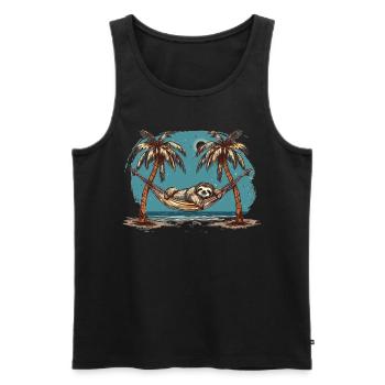 Sloth Hammock, Beach, Chill - Men's Premium Organic Tank Top - black - Front - Michal (187cm)