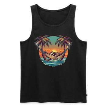 Sloth Hammock, Beach, Chill - Men's Premium Organic Tank Top - black - Front - Michal (187cm)