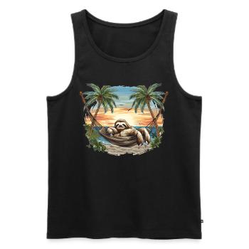 Sloth Hammock, Beach, Chill - Men's Premium Organic Tank Top - black - Front - Michal (187cm)