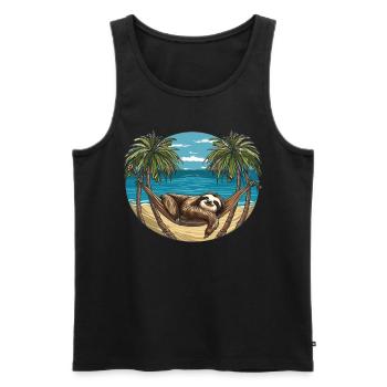 Sloth Hammock, Beach, Chill - Men's Premium Organic Tank Top - black - Front - Michal (187cm)