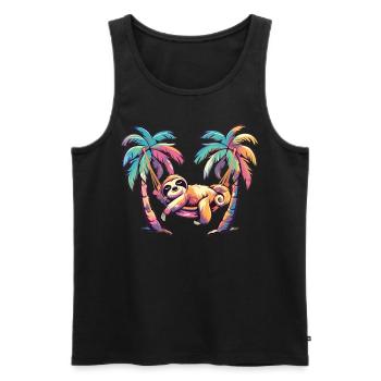 Sloth Hammock, Beach, Chill - Men's Premium Organic Tank Top - black - Front - Michal (187cm)