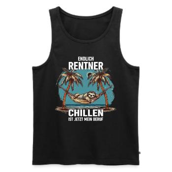 "Finally Pensioner" Chilling Sloth - Men's Premium Organic Tank Top - black - Front - AI Model Male 178 light (178cm)