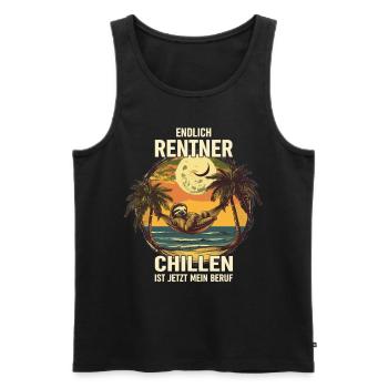 "Finally Pensioner" Chilling Sloth - Men's Premium Organic Tank Top - black - Front - AI Model Male 178 light (178cm)