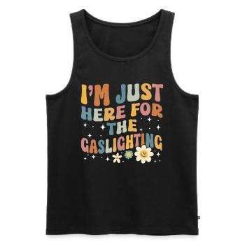 True Professional Gaslighting - Men's Premium Organic Tank Top - black - Front - AI Model Male 178 light (178cm)