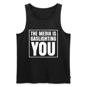 Echtes Professionelles Gaslighting - Männer Premium Bio Tank Top - Schwarz - Vorne - AI Model Male 178 light (178cm)