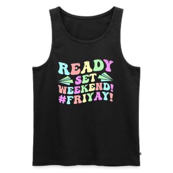 Joyeux vendredi Fri Yay École des enseignants Mème - Débardeur bio Premium Homme - noir - Devant - AI Model Male 178 light (178cm)