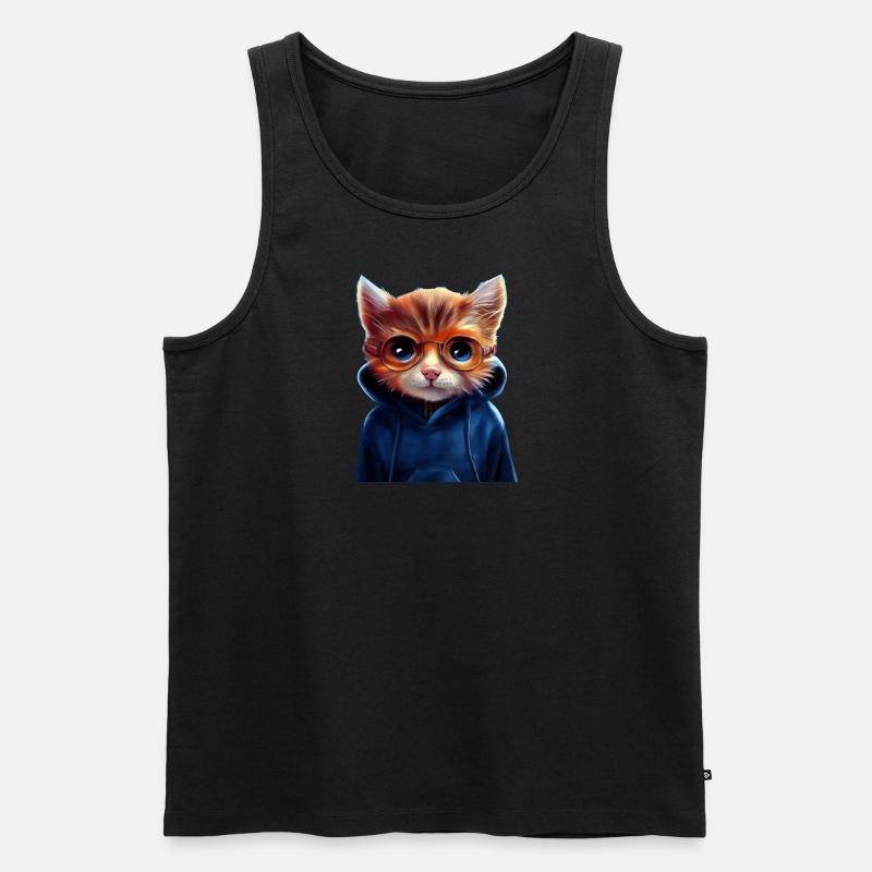 Katze mit Pullover - Männer Premium Bio Tank Top - Schwarz