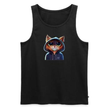 Katze mit Pullover 1 - Männer Premium Bio Tank Top - Schwarz - Vorne - AI Model Male 178 light (178cm)