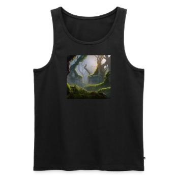 Overgrown city covered in vines and mos - Men's Premium Organic Tank Top - black - Front - AI Model Male 178 light (178cm)
