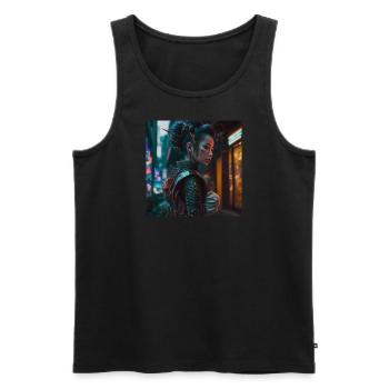 Cyber geisha dans la ruelle sombre - Débardeur bio Premium Homme - noir - Devant - AI Model Male 178 light (178cm)