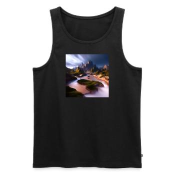 Paysage fantastique cinématographique - Débardeur bio Premium Homme - noir - Devant - AI Model Male 178 light (178cm)