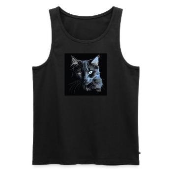 Blue-Eyed Black Cat with Kiss - Men's Premium Organic Tank Top - black - Front - AI Model Male 178 light (178cm)