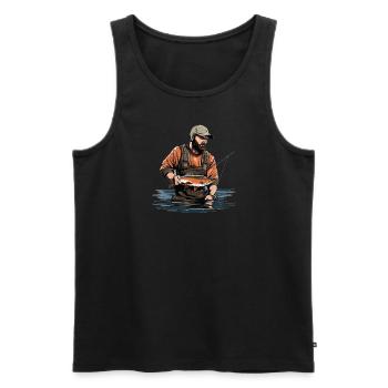 Angler with trout - Petri Heil - Men's Premium Organic Tank Top - black - Front - AI Model Male 178 light (178cm)