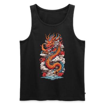 Retro Asiatischer Mystik Drachen Japan Design - Männer Premium Bio Tank Top - Schwarz - Vorne - Michal (187cm)