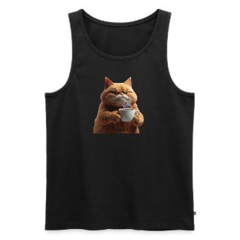 Kaffeekatze - Flauschige Eleganz mit Stil - Männer Premium Bio Tank Top - Schwarz - Vorne - Michal (187cm)