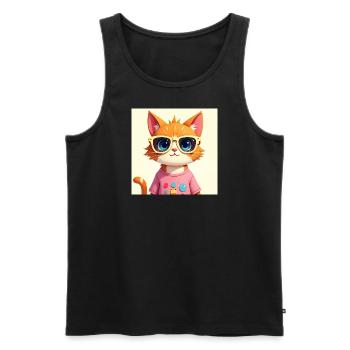 Flux Dev Vibrant cartoon cat with bright blue eyes - Men's Premium Organic Tank Top - black - Front - AI Model Male 178 light (178cm)