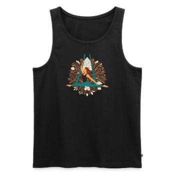 Aerial Yoga Split Pose with Floral Mandala - Men's Premium Organic Tank Top - black - Front - Michal (187cm)
