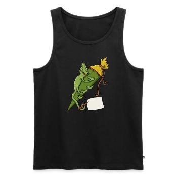 Caméléon avec cône d’école et bout de papier - Débardeur bio Premium Homme - noir - Devant - AI Model Male 178 light (178cm)