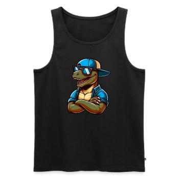 Cooler Dino T-Rex mit Sonnenbrille lustig - Männer Premium Bio Tank Top - Schwarz - Vorne - Michal (187cm)