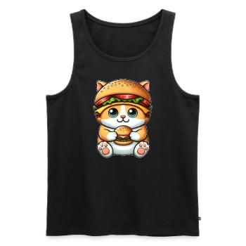 Whimsical Cat with Hat Hamburger Fast Food - Men's Premium Organic Tank Top - black - Front - AI Model Male 178 light (178cm)
