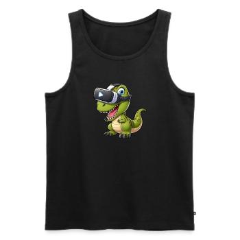 Lustiger T-Rex Dinosaurier in Virtual Reality - Männer Premium Bio Tank Top - Schwarz - Vorne - Michal (187cm)