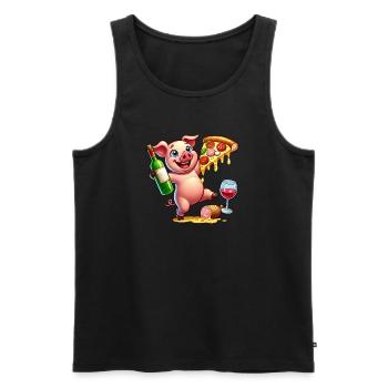 Happy Pig Pizza Amateur de restauration rapide - Débardeur bio Premium Homme - noir - Devant - Michal (187cm)