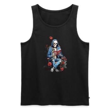 Skeleton Man and Roses: Un gothique et floral - Débardeur bio Premium Homme - noir - Devant - AI Model Male 178 light (178cm)